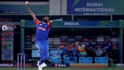 India's Jasprit Bumrah bowls during the Asia Cup 2025 Super Four Twenty20 international cricket match between India and Pakistan at the Dubai International Stadium in Dubai on September 21, 2025. (Photo by Fadel SENNA / AFP) (AFP) India's Jasprit Bumrah bowls during the Asia Cup 2025 Super Four Twenty20 international cricket match between India and Pakistan at the Dubai International Stadium in Dubai on September 21, 2025. (Photo by Fadel SENNA / AFP) (AFP)