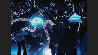 Cursorama and Non-Linear’s installation, Biolume, is a digital ocean that responds to viewers’ touch. Cursorama and Non-Linear’s installation, Biolume, is a digital ocean that responds to viewers’ touch.