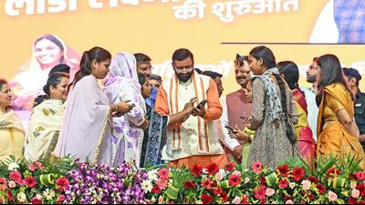 Haryana chief minister Nayab Singh Saini launches the 'Deen Dayal Lado Lakshmi mobile app' on the occasion of Pandit Deendayal Upadhyay's birth anniversary in Panchkula on Thursday. (ANI) Haryana chief minister Nayab Singh Saini launches the 'Deen Dayal Lado Lakshmi mobile app' on the occasion of Pandit Deendayal Upadhyay's birth anniversary in Panchkula on Thursday. (ANI)