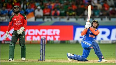 India's Abhishek Sharma (R) watches the ball after playing against Bangladesh at the Asia Cup 2025. (AFP) India's Abhishek Sharma (R) watches the ball after playing against Bangladesh at the Asia Cup 2025. (AFP)