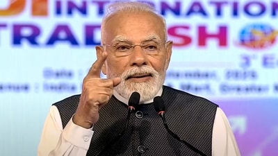 Prime Minister Narendra Modi addresses the gathering during the inauguration of Uttar Pradesh International Trade Show 2025, in Greater Noida. (@NarendraModi/X) Prime Minister Narendra Modi addresses the gathering during the inauguration of Uttar Pradesh International Trade Show 2025, in Greater Noida. (@NarendraModi/X)