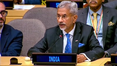 In this screengrab from a video posted on Sept. 25, 2025, External Affairs Minister S Jaishankar speaks at the G20 Foreign Ministers' Meeting, in New York, USA. (PTI)