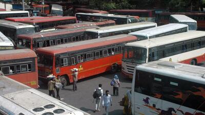 Pune, India - April 28, 2022:MSRTC busses at Swargate ST stand in Pune, India, Thursday, April 28, 2022-HT photo Pune, India - April 28, 2022:MSRTC busses at Swargate ST stand in Pune, India, Thursday, April 28, 2022-HT photo