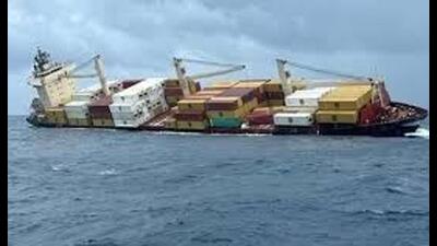 The MSC ELSA 3 sank off the Kochi coast on May 25. (HT PHOTO) The MSC ELSA 3 sank off the Kochi coast on May 25. (HT PHOTO)