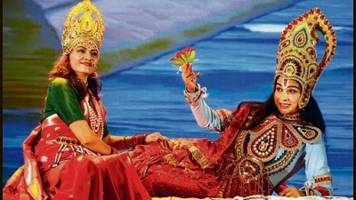 The Ramlila, being organised at the Indradhanush Auditorium in Sector 5, features over 80 women artistes. The oldest participant, aged 83, portrays Rajmata, while the youngest, a six-month-old, stars as the newborn Lord Ram. Audience turnout is growing steadily, evidenced by a full house on Thursday night . (Sant Arora/HT) The Ramlila, being organised at the Indradhanush Auditorium in Sector 5, features over 80 women artistes. The oldest participant, aged 83, portrays Rajmata, while the youngest, a six-month-old, stars as the newborn Lord Ram. Audience turnout is growing steadily, evidenced by a full house on Thursday night . (Sant Arora/HT)