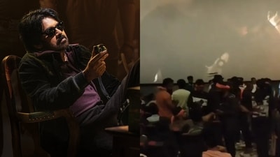 Pawan Kalyan's fans tear theatre screen while celebrating film's release.