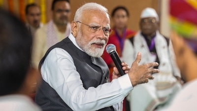 Prime Minister Narendra Modi, during an interaction with the beneficiaries of the PM-KUSUM scheme, in Banswara. (PMO) Prime Minister Narendra Modi, during an interaction with the beneficiaries of the PM-KUSUM scheme, in Banswara. (PMO)