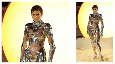 For the Dune: Part Two premiere, Zendaya wore Thierry Mugler’s legendary fall/winter 1995 couture creation — the chrome 'robot suit.' The full-body armor was both couture history and futuristic fantasy, instantly going viral and cementing her status as fashion’s boldest risk-taker. For the Dune: Part Two premiere, Zendaya wore Thierry Mugler’s legendary fall/winter 1995 couture creation — the chrome 'robot suit.' The full-body armor was both couture history and futuristic fantasy, instantly going viral and cementing her status as fashion’s boldest risk-taker.