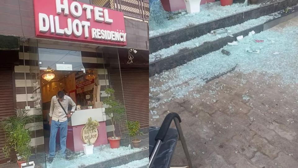 The hotel at Kajheri village in Sector 52. Chandigarh, where two motorcycle-borne assailants opened fire soon after the Mohali firing incident on Thursday morning. The hotel at Kajheri village in Sector 52. Chandigarh, where two motorcycle-borne assailants opened fire soon after the Mohali firing incident on Thursday morning.