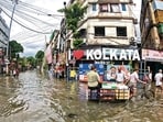 A view of a waterlogged street after heavy rainfall, in Kolkata. (Debajyoti Chakraborty)
