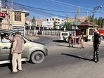 Security personnel patrol as the curfew imposed after the protest over the statehood demand and the inclusion of Ladakh under the Sixth Schedule, in Leh on Friday.