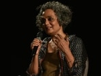 Arundhati Roy giving the keynote address at the 7th Kolkata People's Film Festival at Uttam Mancha in Kolkata on January 23, 2020. (Samir Jana / Hindustan Times)