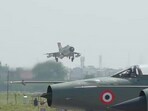 The fighter pilots flew the MiG-21 jets in the three-aircraft Badal formation and the four-aircraft Panther formation, thundering over the skies for one final time. The fighter pilots flew the MiG-21 jets in the three-aircraft Badal formation and the four-aircraft Panther formation, thundering over the skies for one final time.