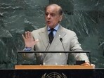 Pakistan's Prime Minister Muhammad Shehbaz Sharif speaks during the General Debate of the United Nations General Assembly at UN headquarters in New York City on Friday. (AFP) Pakistan's Prime Minister Muhammad Shehbaz Sharif speaks during the General Debate of the United Nations General Assembly at UN headquarters in New York City on Friday. (AFP)