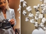 Serena Williams showing a decoration made using cotton in a NYC hotel. Serena Williams showing a decoration made using cotton in a NYC hotel.
