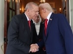US President Donald Trump bidding farewell to Turkish President Recep Tayyip Erdogan following a meeting in the Oval Office at the White House on September 25, 2025 in Washington, DC. US President Donald Trump bidding farewell to Turkish President Recep Tayyip Erdogan following a meeting in the Oval Office at the White House on September 25, 2025 in Washington, DC.