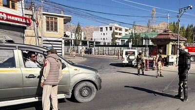Security personnel patrol as the curfew imposed after the protest over the statehood demand and the inclusion of Ladakh under the Sixth Schedule, in Leh on Friday. (ANI) Security personnel patrol as the curfew imposed after the protest over the statehood demand and the inclusion of Ladakh under the Sixth Schedule, in Leh on Friday. (ANI)