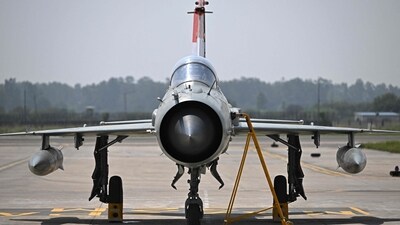 An IAF MiG-21 bison fighter jet stands at the tarmac of Chandigarh airbase as it completes its rehearsal ahead of its culmination ceremony that was held today. (Arun Sankar/AFP) An IAF MiG-21 bison fighter jet stands at the tarmac of Chandigarh airbase as it completes its rehearsal ahead of its culmination ceremony that was held today. (Arun Sankar/AFP)
