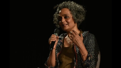 Arundhati Roy giving the keynote address at the 7th Kolkata People's Film Festival at Uttam Mancha in Kolkata on January 23, 2020. (Samir Jana / Hindustan Times) Arundhati Roy giving the keynote address at the 7th Kolkata People's Film Festival at Uttam Mancha in Kolkata on January 23, 2020. (Samir Jana / Hindustan Times)