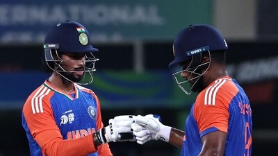 A 66-run partnership between Tilak Varma and Sanju Samson settled things down again, and put rest to some middle order concerns the team would have had. (AFP) A 66-run partnership between Tilak Varma and Sanju Samson settled things down again, and put rest to some middle order concerns the team would have had. (AFP)
