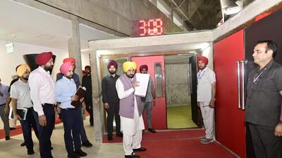 Chief minister Bhagwant Mann arriving to attend the special session of the Punjab assembly in Chandigarh on Friday. (Ravi Kumar/HT) Chief minister Bhagwant Mann arriving to attend the special session of the Punjab assembly in Chandigarh on Friday. (Ravi Kumar/HT)