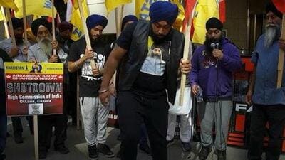 Inderjeet Gosal at a protest in front of the Indian consulate in Toronto, Canada last year. (Supplied photo) Inderjeet Gosal at a protest in front of the Indian consulate in Toronto, Canada last year. (Supplied photo)