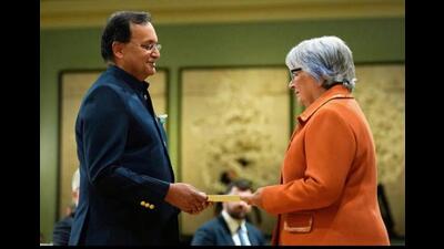 India’s new High Commissioner to Ottawa Dinesh Patnaik (left) presenting his credentials to Canada’s governor general Mary Simon on Thursday. (Credit: High Commission of India) India’s new High Commissioner to Ottawa Dinesh Patnaik (left) presenting his credentials to Canada’s governor general Mary Simon on Thursday. (Credit: High Commission of India)