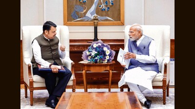 Maharashtra Chief Minister Devendra Fadnavis in a meeting with Prime Minister Narendra Modi, in New Delhi on Friday. (@Dev_FadnavisX) (@Dev_Fadnavis) Maharashtra Chief Minister Devendra Fadnavis in a meeting with Prime Minister Narendra Modi, in New Delhi on Friday. (@Dev_FadnavisX) (@Dev_Fadnavis)