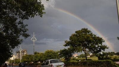 Pune, India -Sunday, September, 16, 2018After rainfall in the PCMC area rainbow appears in the sky photo at nehrunagar pimpri in Pune, India, on Sunday,September 16, 2018. (HT PHOTO) Pune, India -Sunday, September, 16, 2018After rainfall in the PCMC area rainbow appears in the sky photo at nehrunagar pimpri in Pune, India, on Sunday,September 16, 2018. (HT PHOTO)