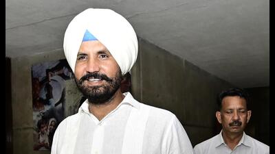 Punjab Congress president Amarinder Singh Raja Warring at Punjab Vidhan Sabha on Friday. (Ravi Kumar/HT)