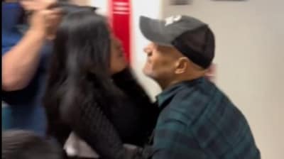 NYC ICE agent pushes woman during courthouse confrontation in viral video (X/@RealAmerican1)