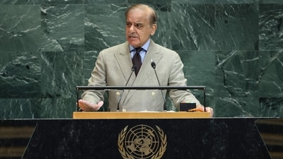Prime Minister of Pakistan Muhammad Shehbaz Sharif speaks during the United Nations General Assembly (UNGA). (AFP) Prime Minister of Pakistan Muhammad Shehbaz Sharif speaks during the United Nations General Assembly (UNGA). (AFP)