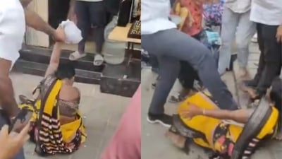 The assault, captured on the shop’s CCTV and by bystanders on their phones, has sparked widespread attention on social media. (X/@Nishkama_Karma1) The assault, captured on the shop’s CCTV and by bystanders on their phones, has sparked widespread attention on social media. (X/@Nishkama_Karma1)