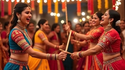 Devotees join in for garba nights, enthusiastically grooving to beats every evening during Navratri. (AI Generated) Devotees join in for garba nights, enthusiastically grooving to beats every evening during Navratri. (AI Generated)