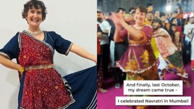 An Australian woman’s Garba journey was shared by Humans of Bombay, showing how she fulfilled her dream of dancing at Navratri in Mumbai. (Instagram/officialhumansofbombay)