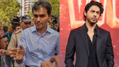 Former Narcotics Control Bureau (NCB) Sameer Wankhede and “The Ba***ds of Bollywood” director Aryan Khan. (File) Former Narcotics Control Bureau (NCB) Sameer Wankhede and “The Ba***ds of Bollywood” director Aryan Khan. (File)