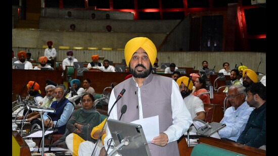 CM Bhagwant Mann on the first day of Vidhan Sabha session in Chandigarh. (Ravi Kumar/HT)