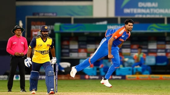 Harshit Rana had 12 to defend off the last over, with Nissanka on strike. He got Nissanka out, and conceded 11: after letting 44 runs leak in his first 3 overs, a solid way to ensure India kept kicking, and into the Super Over.(REUTERS)