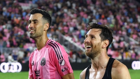 Lionel Messi and Sergio Busquets #5 of Inter Miami CF celebrate together (Getty Images via AFP)