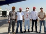 Babbar Khalsa International (BKI) terrorist Parminder Singh, alias Pindi, (centre) with a Punjab Police team in plainclothes after he was extradited from Abu Dhabi in the UAE on Saturday. (X) Babbar Khalsa International (BKI) terrorist Parminder Singh, alias Pindi, (centre) with a Punjab Police team in plainclothes after he was extradited from Abu Dhabi in the UAE on Saturday. (X)