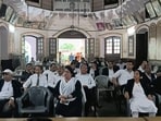 Lawyers at Agra observing Friday as Black Day. (HT PHOTO) Lawyers at Agra observing Friday as Black Day. (HT PHOTO)