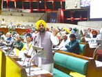 Punjab CM Bhagwant Mann on the first day of Vidhan Sabha session in Chandigarh. (Ravi Kumar/HT)