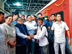 Punjab governor and UT administrator Gulab Chand Kataria, who hails from Udaipur, welcomed the staff and passengers following the train’s arrival in Chandigarh on Friday. (HT File) Punjab governor and UT administrator Gulab Chand Kataria, who hails from Udaipur, welcomed the staff and passengers following the train’s arrival in Chandigarh on Friday. (HT File)