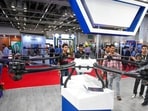 Visitors at the UP International Trade Show check out a robot exhibit on Friday. (Sunil Ghosh / HT PHOTO) Visitors at the UP International Trade Show check out a robot exhibit on Friday. (Sunil Ghosh / HT PHOTO)