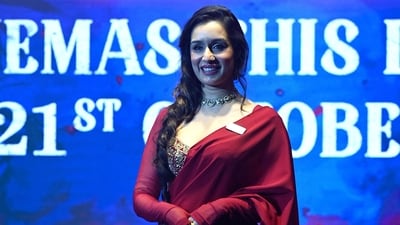 Bollywood star Shraddha Kapoor poses during the trailer launch of her upcoming film Thamma in Mumbai on September 26, 2025. (AFP)