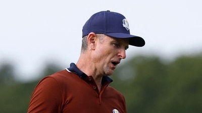 Justin Rose of Team Europe reacts after missing a putt on the 11th hole during the Saturday afternoon four-balls matches (Getty Images via AFP) Justin Rose of Team Europe reacts after missing a putt on the 11th hole during the Saturday afternoon four-balls matches (Getty Images via AFP)