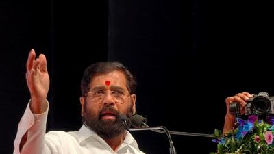 Navi Mumbai, India - Sept. 27, 2025:Dy CM Eknath shinde sounds civic poll bugle, counters Naik on Navi Turf at Vishnudas Bhave Natyagruha , Vashi in Navi Mumbai, India, on Saturday, September 27, 2025. (Photo by Bachchan Kumar/ HT PHOTO) (HT PHOTO) Navi Mumbai, India - Sept. 27, 2025:Dy CM Eknath shinde sounds civic poll bugle, counters Naik on Navi Turf at Vishnudas Bhave Natyagruha , Vashi in Navi Mumbai, India, on Saturday, September 27, 2025. (Photo by Bachchan Kumar/ HT PHOTO) (HT PHOTO)