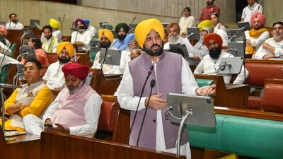 Punjab Chief Minister Bhagwant Mann speaks during a special session of the State Assembly, in Chandigarh, Friday, Sept. 26, 2025. (PTI) Punjab Chief Minister Bhagwant Mann speaks during a special session of the State Assembly, in Chandigarh, Friday, Sept. 26, 2025. (PTI)