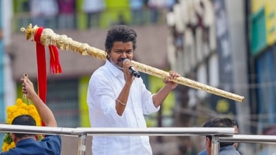 Actor and Tamilaga Vetri Kazhagam (TVK) Founder Vijay addresses a public rally, in Namakkal district, Tamil Nadu (PTI) Actor and Tamilaga Vetri Kazhagam (TVK) Founder Vijay addresses a public rally, in Namakkal district, Tamil Nadu (PTI)