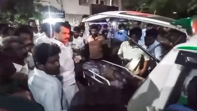 Former DMK minister V Senthil Balaji meets the injured after a stampede-like situation was witnessed during a rally presided by Tamilaga Vettri Kazhagam chief and actor Vijay, in Karur district, Tamil Nadu, Saturday, September 27, 2025. (PTI) Former DMK minister V Senthil Balaji meets the injured after a stampede-like situation was witnessed during a rally presided by Tamilaga Vettri Kazhagam chief and actor Vijay, in Karur district, Tamil Nadu, Saturday, September 27, 2025. (PTI)